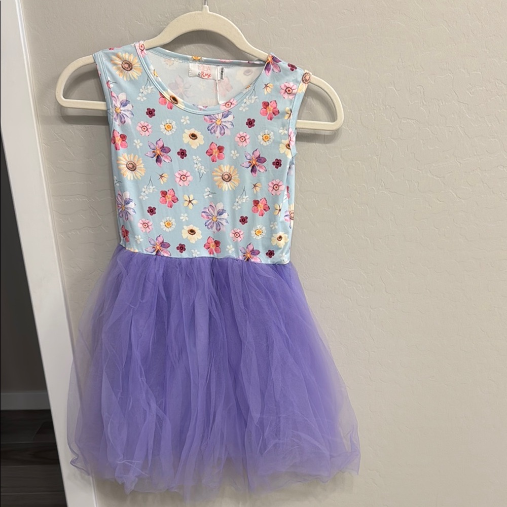 Floral and Purple Tulle Kids Dress